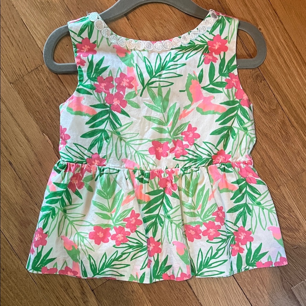 Janie and Jack Green and Pink Floral Blouse